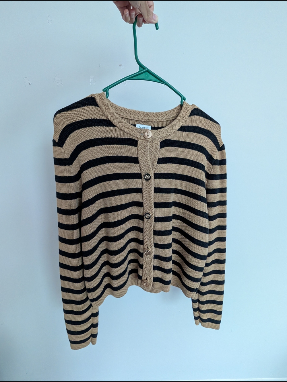 J. Crew Beige and Black Striped Button-Front Cardigan